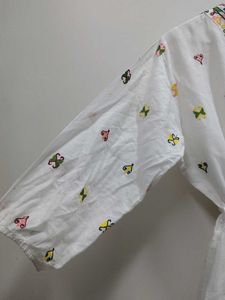 Embroidered White Cotton Kurta