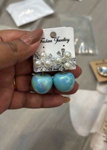 Chic Pearl & Blue Ball Drop Earrings