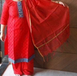 Vibrant Red Kurta Set with Dupatta