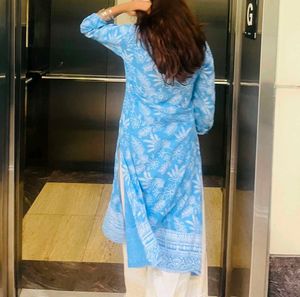 Light Blue Floral Print Kurta
