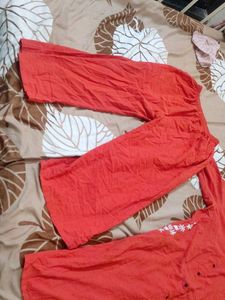 Orange Kurta Set with White Embroidery