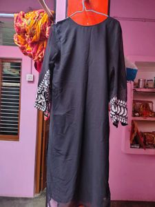 Elegant Black Kurta Set with White Embroidery