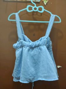 Light Blue Solid Peplum Top