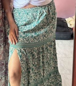 Women's Green Floral Print Skirt