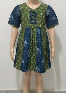 Green Elephant Print Kids Dress