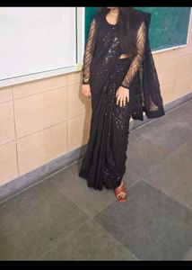 New black sequence saree with blouse piece