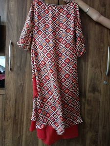 Red Geometric Print Kurta