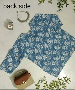 Floral Print Blue Cotton Kurta🤍🌼💙