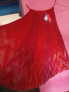 Red and Maroon Ethnic Skirt with Golden Print