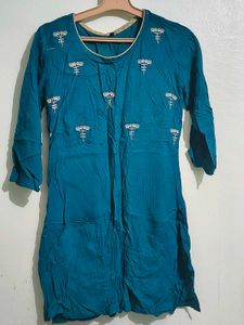Teal Embroidered Kurta