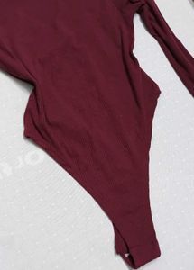 Ribbed Burgundy Long Sleeve Bodysuit