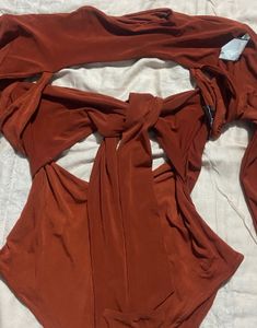 Rust Cutout Tie Front and Backless Bodysuit