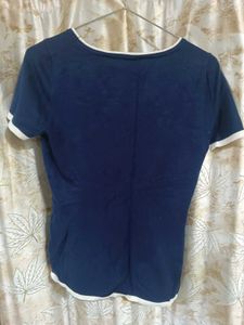 Y2K coded Blue &amp; White Trim T-Shirt