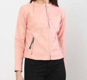 Pink Faux Leather Moto Jacket