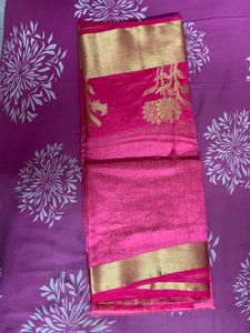Vibrant Red Saree with Gold Border