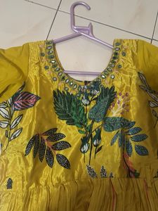 Yellow Ethnic Gown with Floral Print