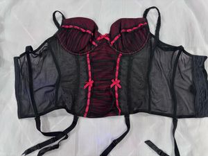 Gothic Sheer Black &amp; Red Corset❤️🖤