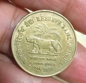 🇮🇳Rs 5 Reserve Bank Of India Platinum Jubilee Coin 1935-2010, Mumbai Mint🇮🇳
