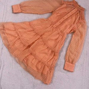 Peach Chiffon Tiered Mini Dress