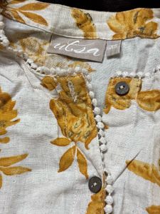 Prited A Line Kurta in Off White and Mustard
