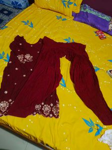 Maroon embroidered kurta and patiyala salwar