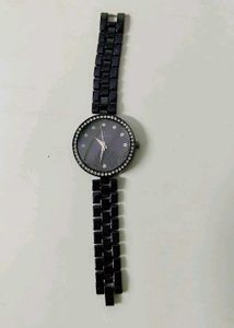 Elegant Black Watch with Crystal Accents