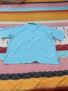 Men's Blue Short Sleeve Button-Up Shirt