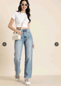 HERE&NOW  High Waisted Light Wash Straight Leg Jea