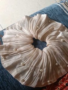 pearl beaded organza ruffle scrunchie fancy hair b
