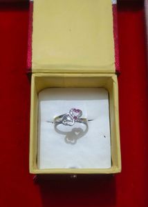Heart Shaped Ring with Pink &amp; White Stones