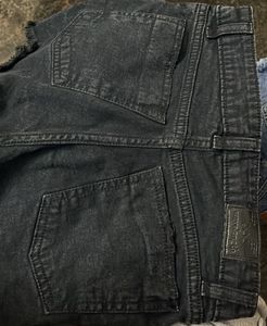Distressed Black Denim Shorts