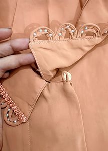 Chic Collared Brick red Blouse with Lace Trim