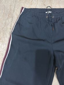 Navy Blue Wide Leg Track Pants