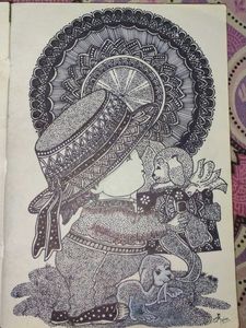 Intricate Mandala Artwork with Girl and Dogs