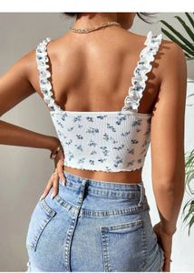Floral Ruffle Strap Crop Top, size M