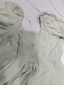 Green Puff Sleeve Midi Dress