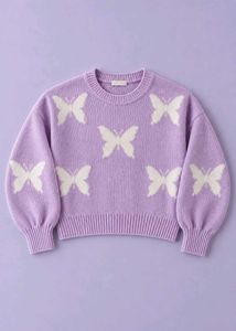 LAVENDER PURPLE BUTTERFLY PRINT KNIT SWEATER