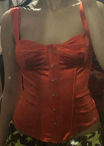 red satin corset top