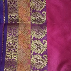 Elegant Pink Silk Saree with Gold Border