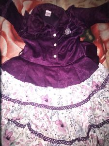 Girls Purple Velvet Skirt Set