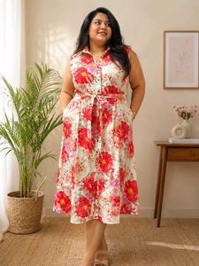 Floral Sleeveless Midi Shirt Dress