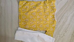 Yellow Printed Cotton Kurta and pyjama set