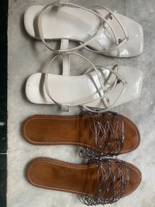 combo of 2 Stylish Flat Sandals - White & Brown