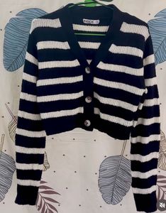 Striped Button-Up Cardigan