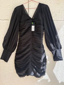 Chic Black Ruched Long Sleeve Dress