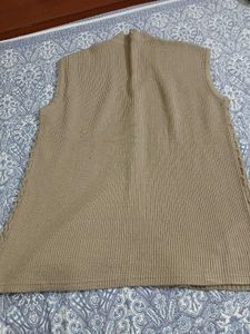 Womens Beige Knit Sleeveless Cardigan
