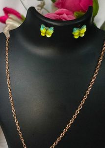 Butterfly Metal Multicolour Necklace &amp; Earring Set