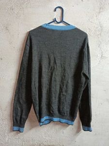 Classic Grey Cardigan with Blue Trim