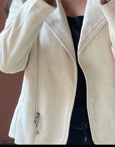 Cream Textured Cropped Jacket