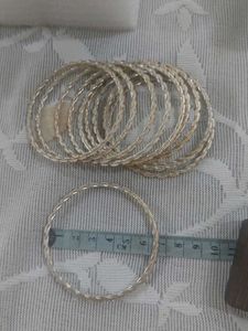 Set of 10 Siver Golden tint metallic Bangles